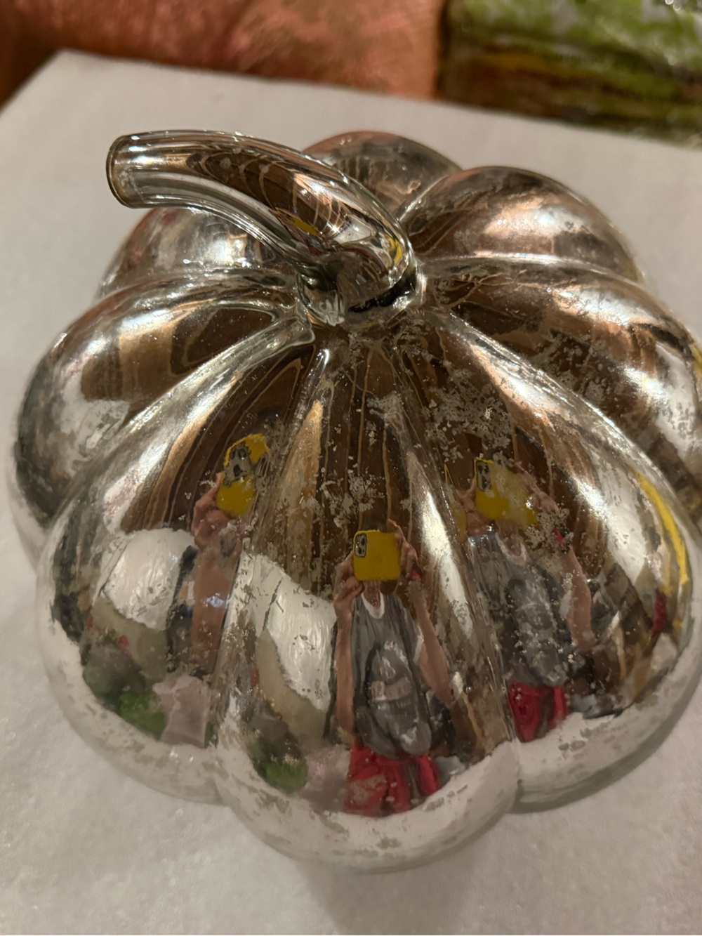 New Pottery Barn Silver Antique Mercury Glass Pumpkin Luminary, Large, #1